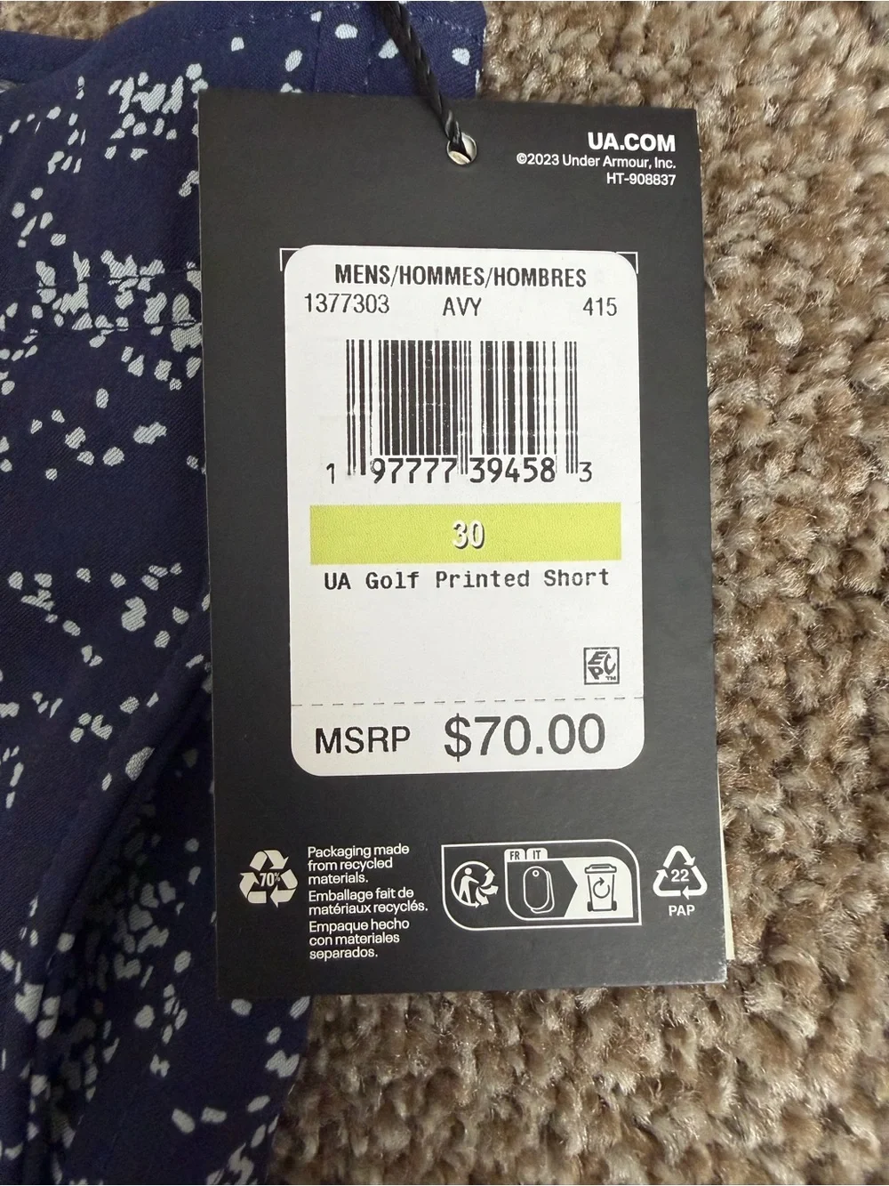 Under Armour Navy Blue and Light Blue Printed Golf Shorts